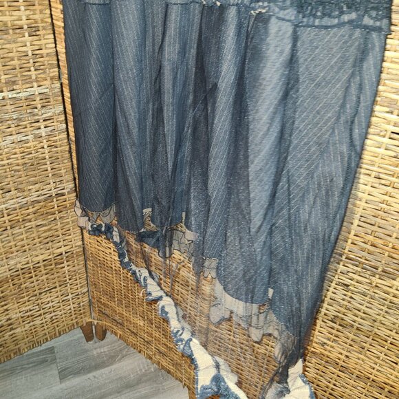 S-Marque Tiered Maxi Skirt Sz Large Black Beige Ruffled Tulle Netting Boho Rock - Picture 2 of 8